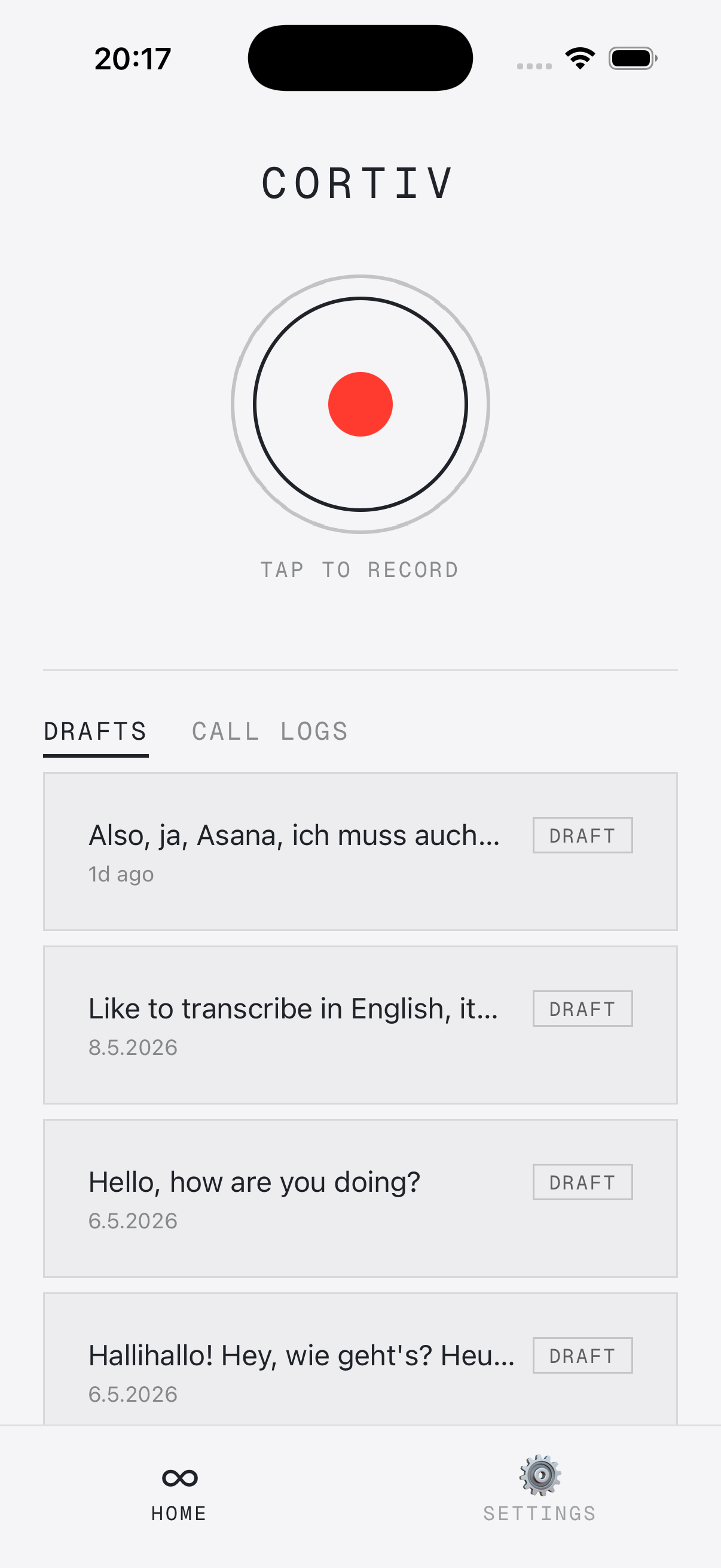 iPhone — Cortiv home, tap to record